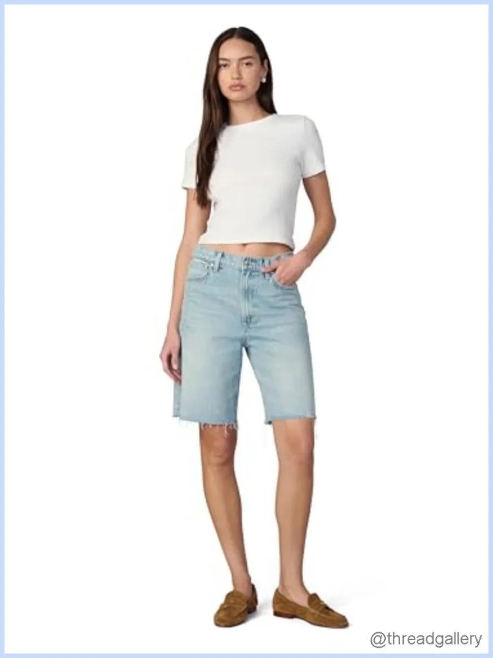 Low Rise Bermuda Shorts 100% Cotton Relaxed Fit Denim 9